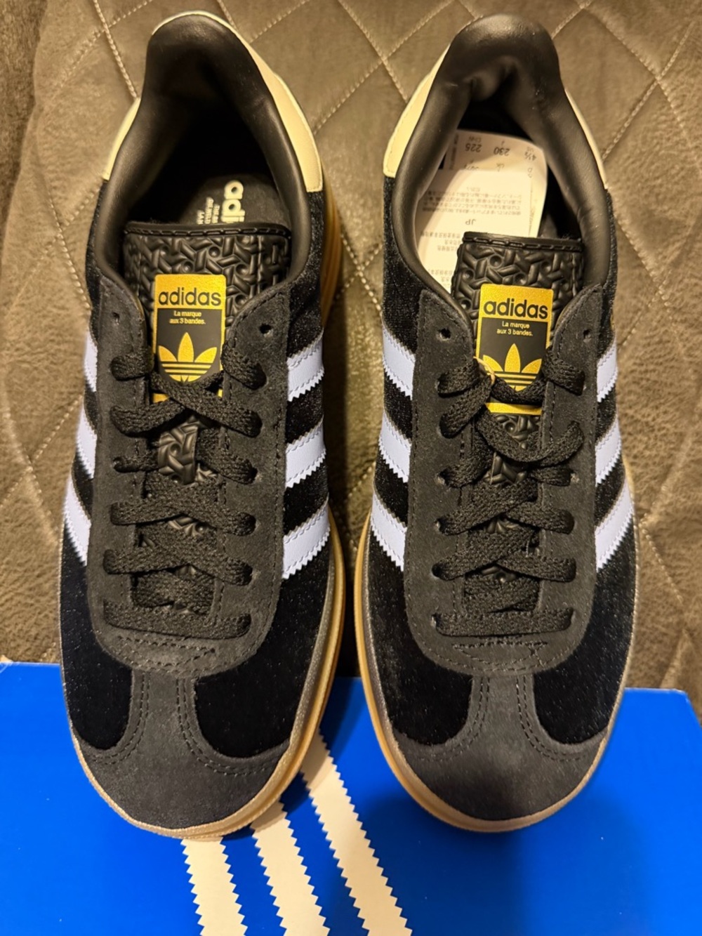 Adidas Gazelle Bold J Core Black Blue Spark Size 4.5 Y/6.5 Womens Velvet, NWB - Picture 3 of 15